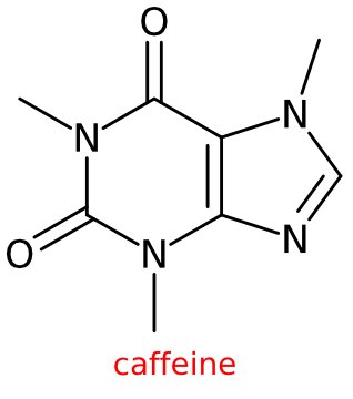 2D caffeine structure representation converted from SMILES